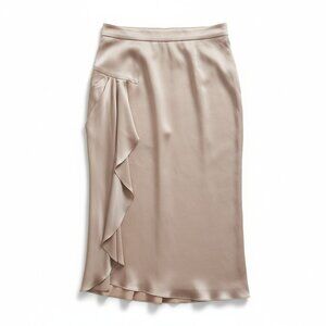 Halara Cream/Tan Ruffle Detail Silky/Satiny Midi Skirt - Size M NWT